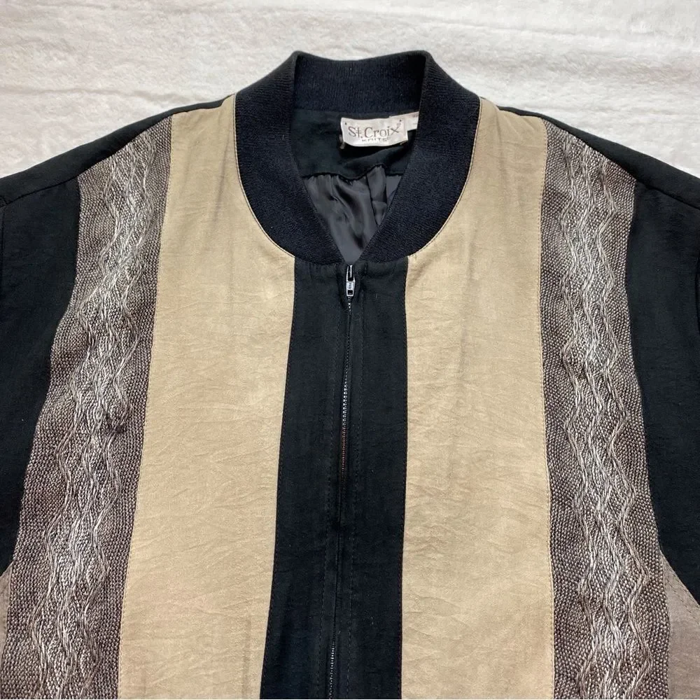 St Croix Knits Black and Tan Microfiber Polyester Jacket Size Large